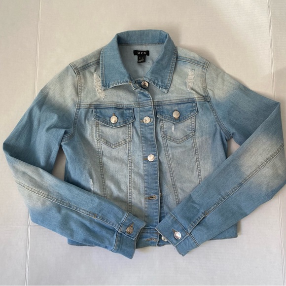 U2B light wash distressed stretch crop denim jean jacket - Small - Picture 9 of 16